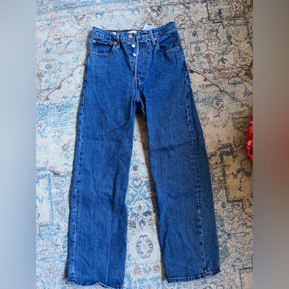 Levis Ribcage Straight crop jeans in Georgie wash dark blue size 27
